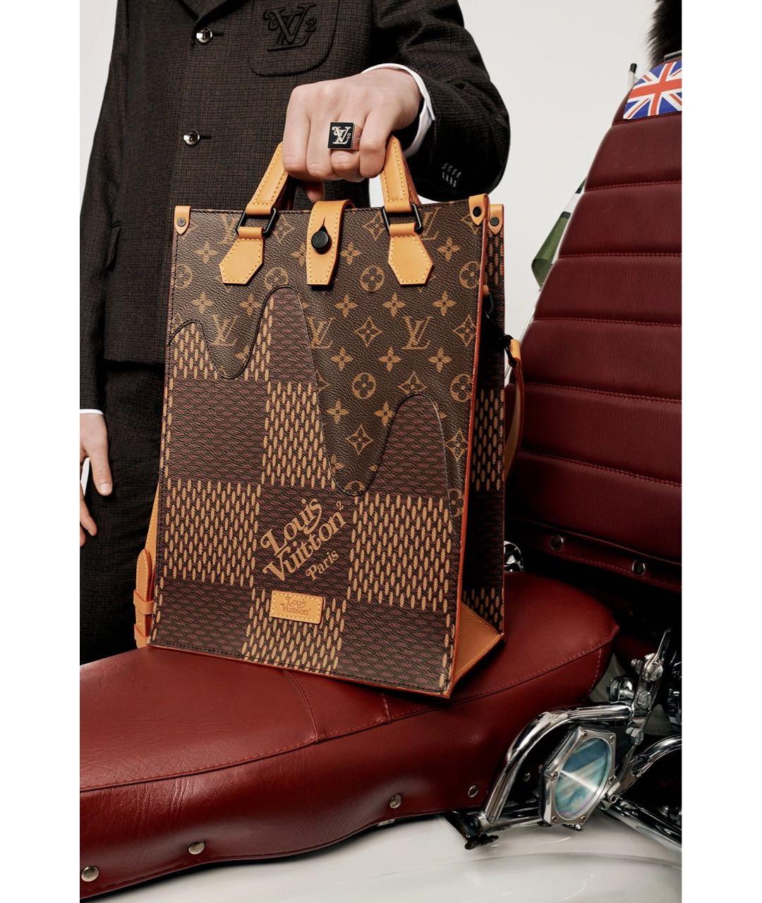 LOUIS VUITTON Коричневая кожаная сумка тоут, фото 8