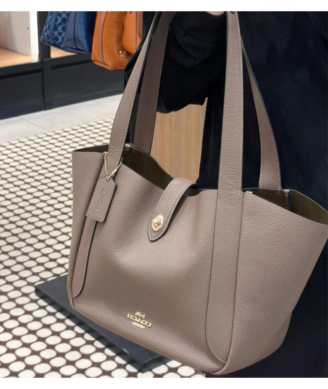 COACH Бежевая кожаная сумка через плечо, фото 4