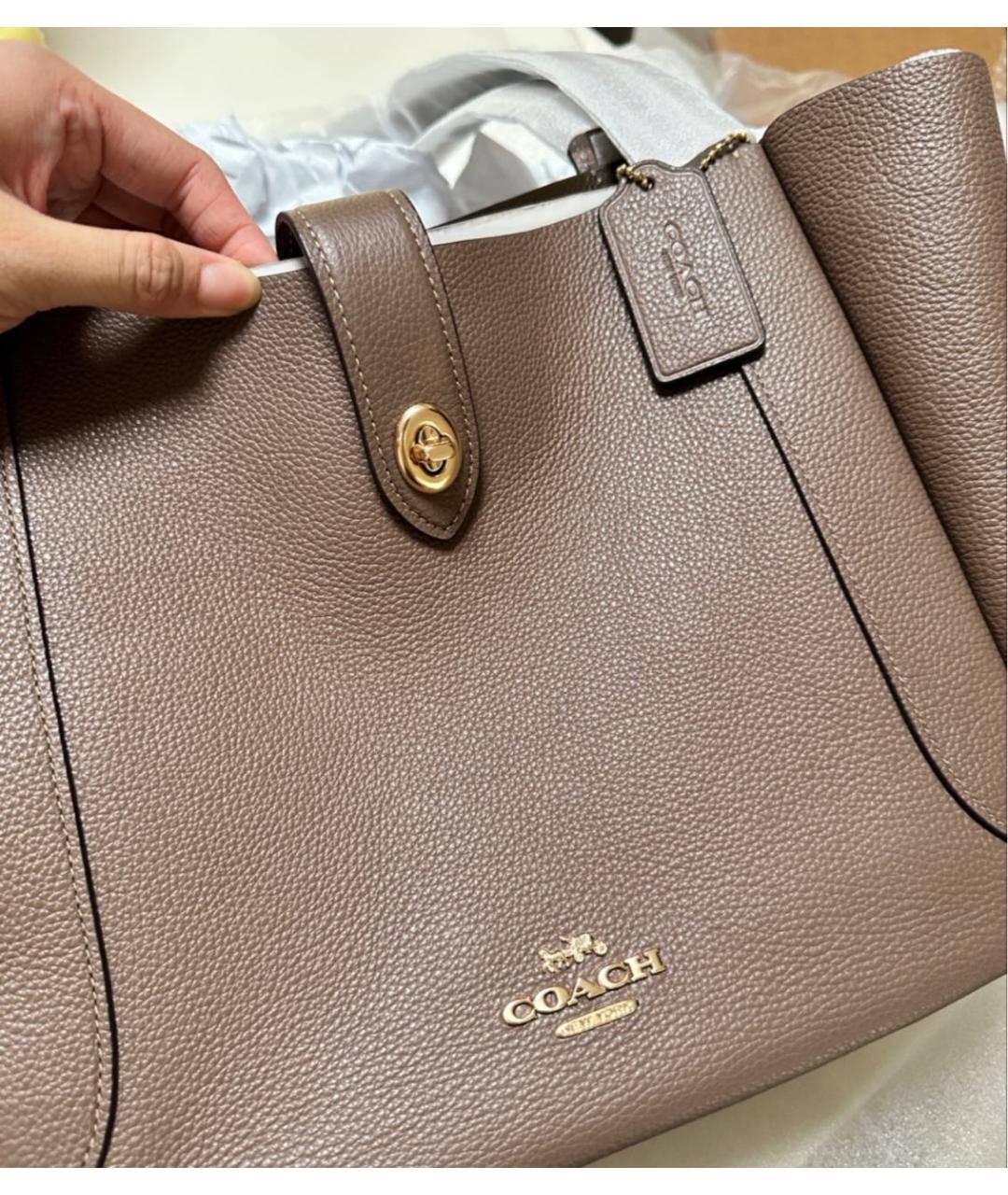 COACH Бежевая кожаная сумка через плечо, фото 6