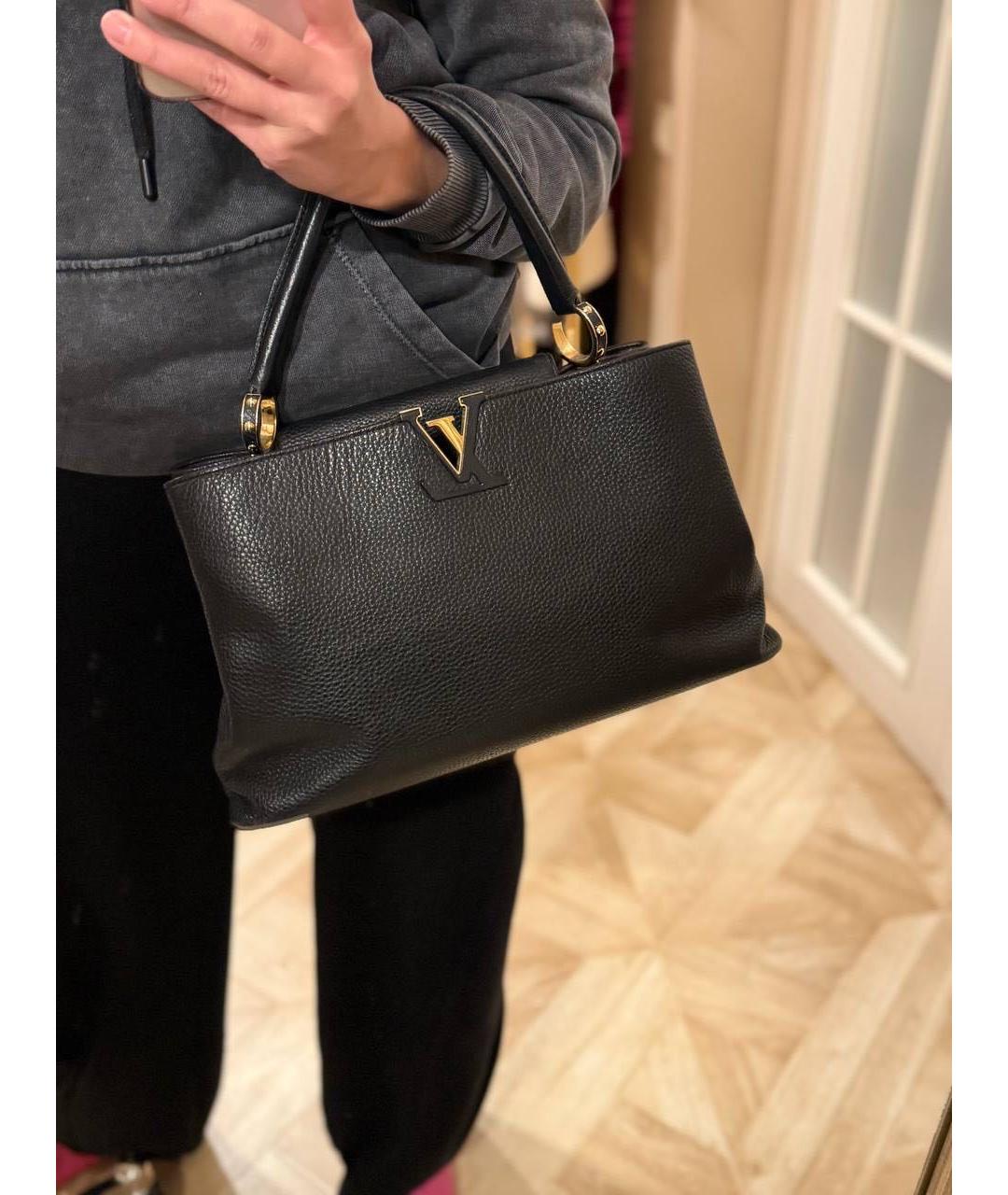 LOUIS VUITTON Черная кожаная сумка с короткими ручками, фото 6