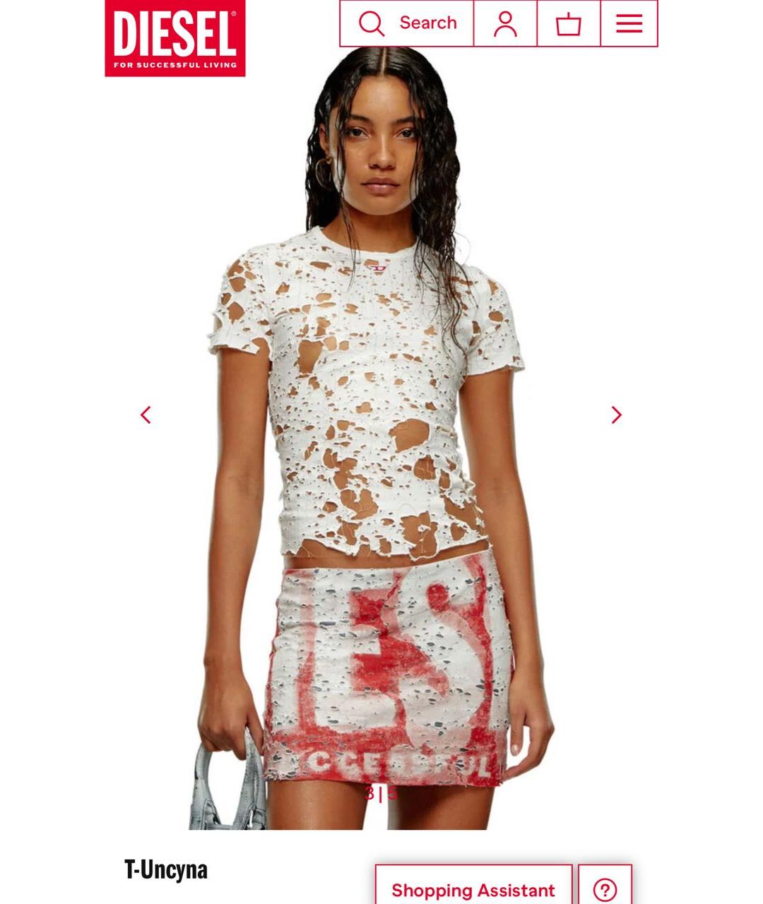 DIESEL Белая хлопко-эластановая футболка, фото 2