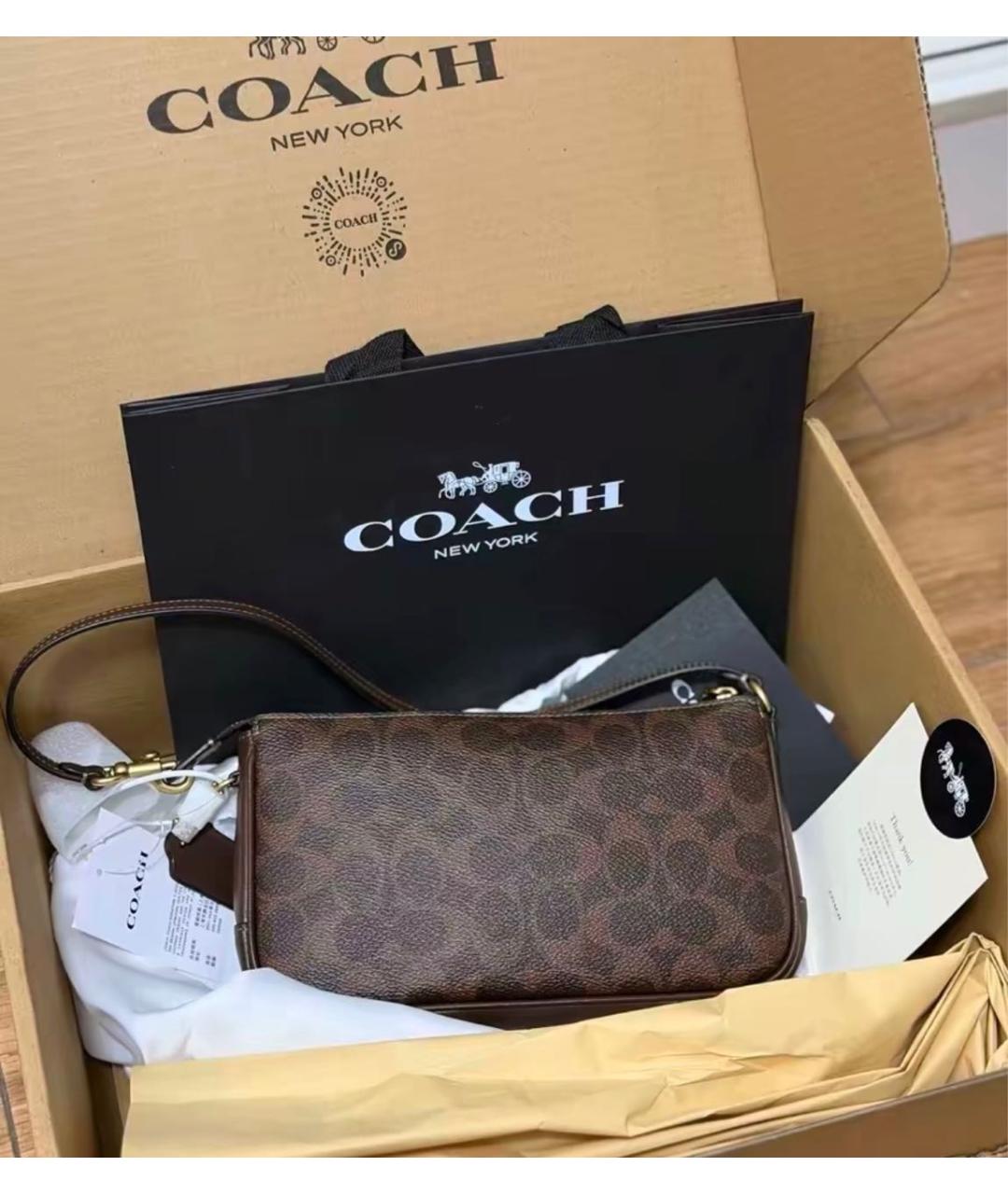 COACH Коричневая кожаная сумка через плечо, фото 7
