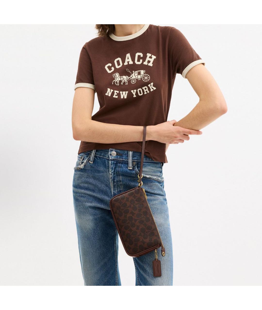 COACH Коричневая кожаная сумка через плечо, фото 6