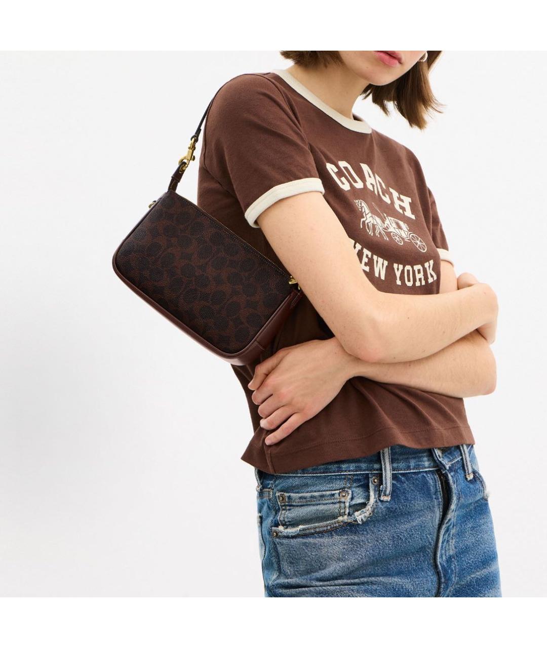 COACH Коричневая кожаная сумка через плечо, фото 5