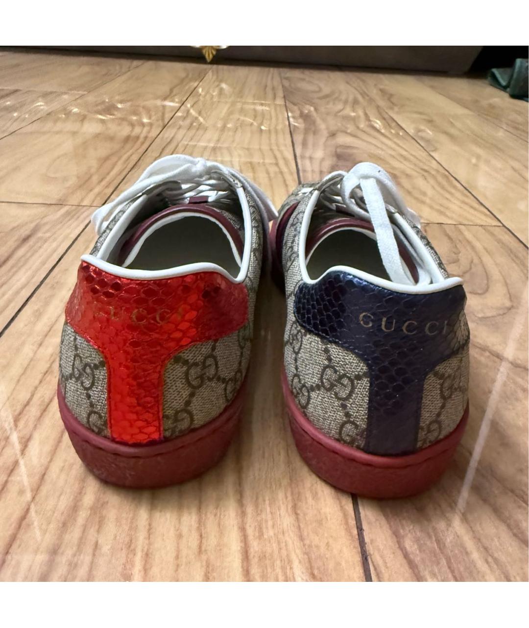 GUCCI Коричневые кожаные низкие кроссовки / кеды, фото 4