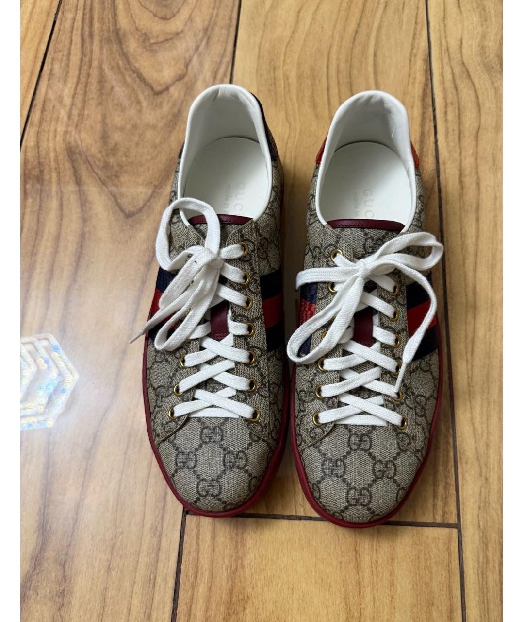 GUCCI Коричневые кожаные низкие кроссовки / кеды, фото 2