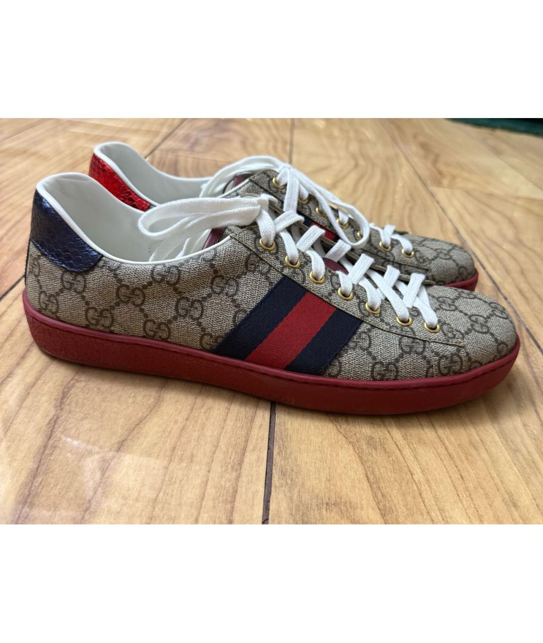 GUCCI Коричневые кожаные низкие кроссовки / кеды, фото 6