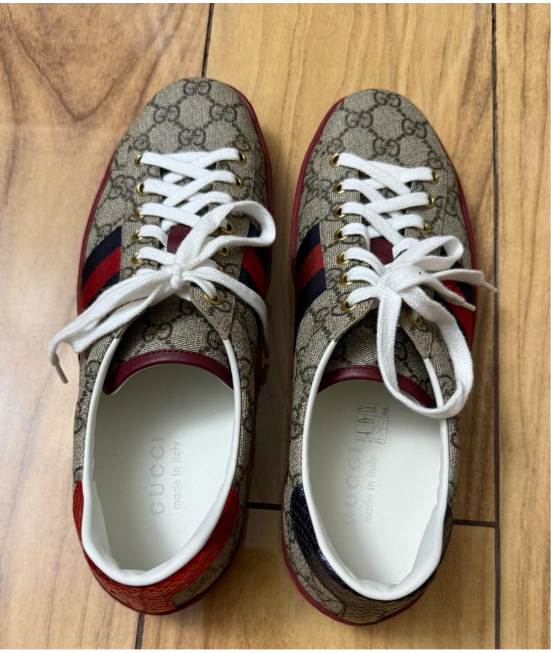 GUCCI Коричневые кожаные низкие кроссовки / кеды, фото 3