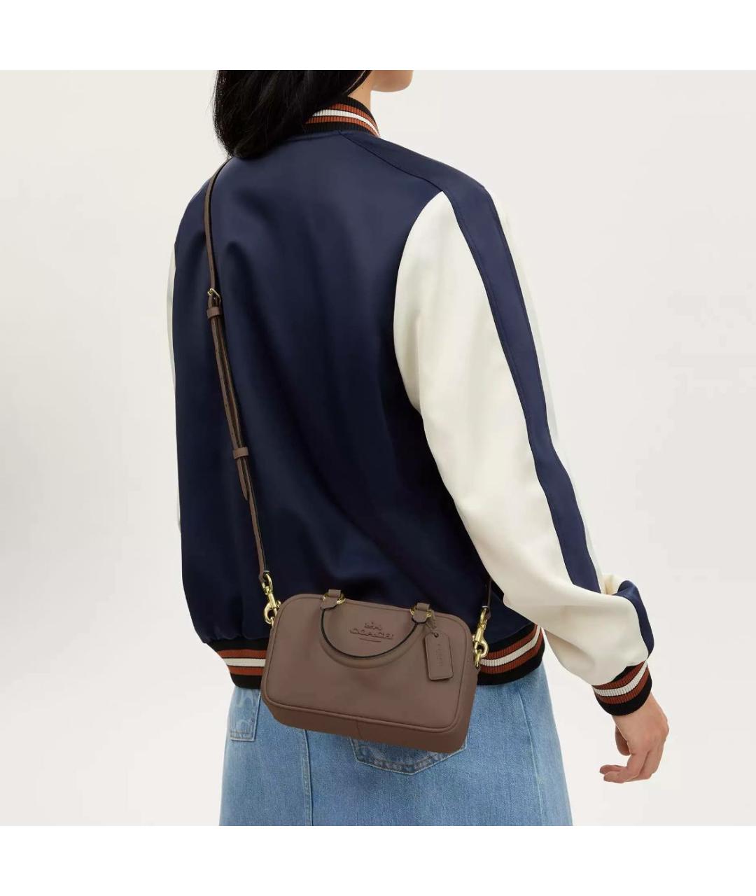 COACH Бежевая кожаная сумка с короткими ручками, фото 4