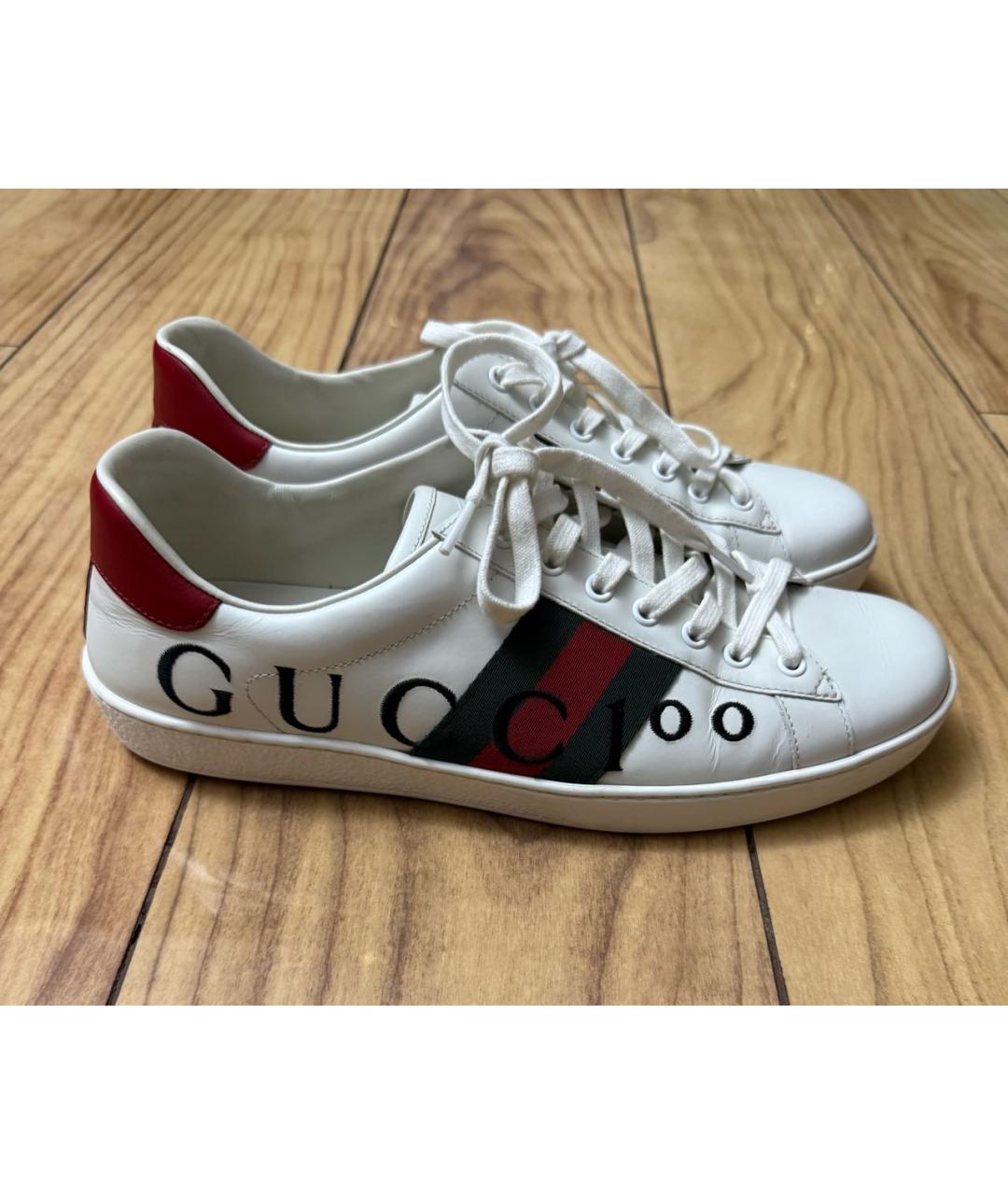 GUCCI Белые кожаные низкие кроссовки / кеды, фото 5