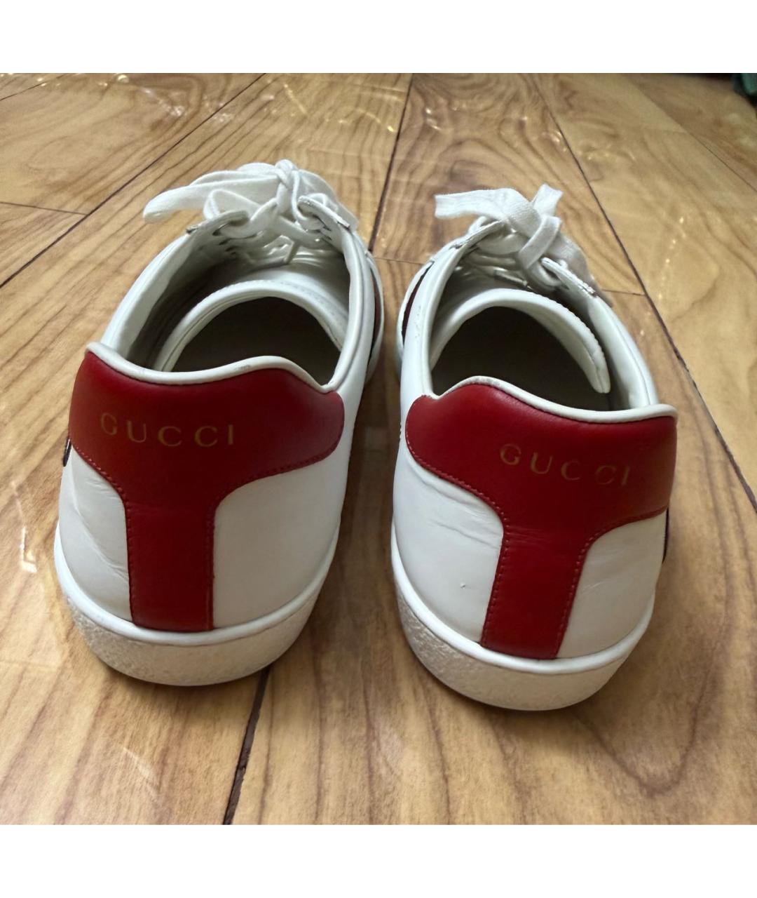 GUCCI Белые кожаные низкие кроссовки / кеды, фото 4