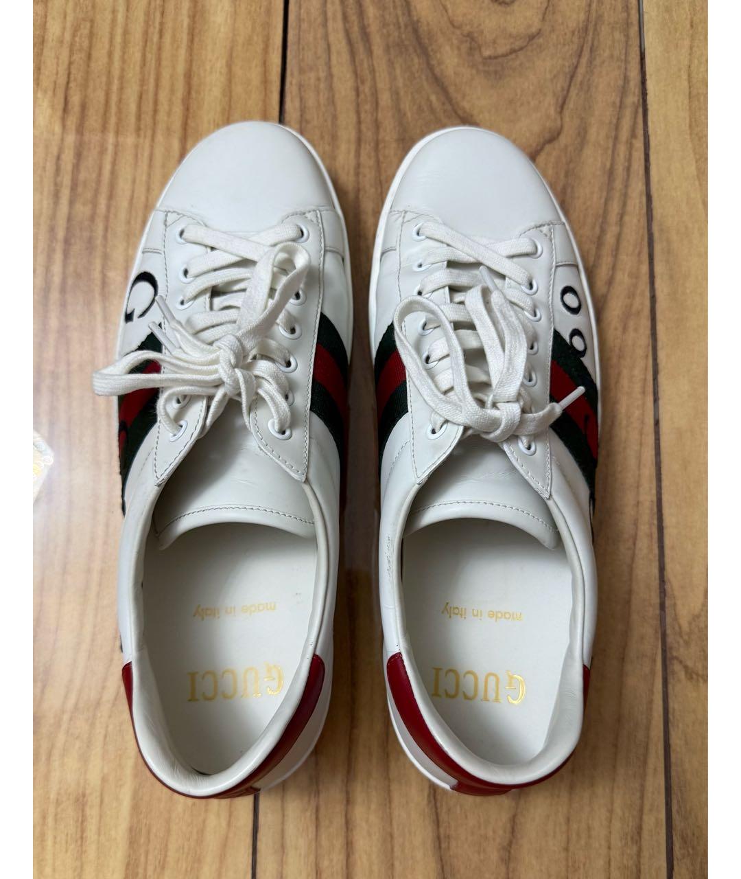 GUCCI Белые кожаные низкие кроссовки / кеды, фото 3