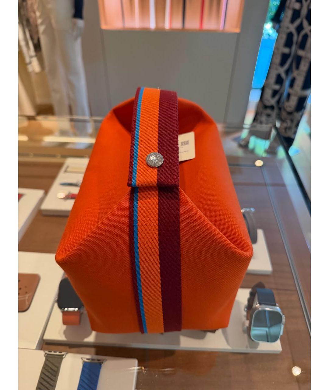 HERMES Оранжевая хлопковая косметичка, фото 5