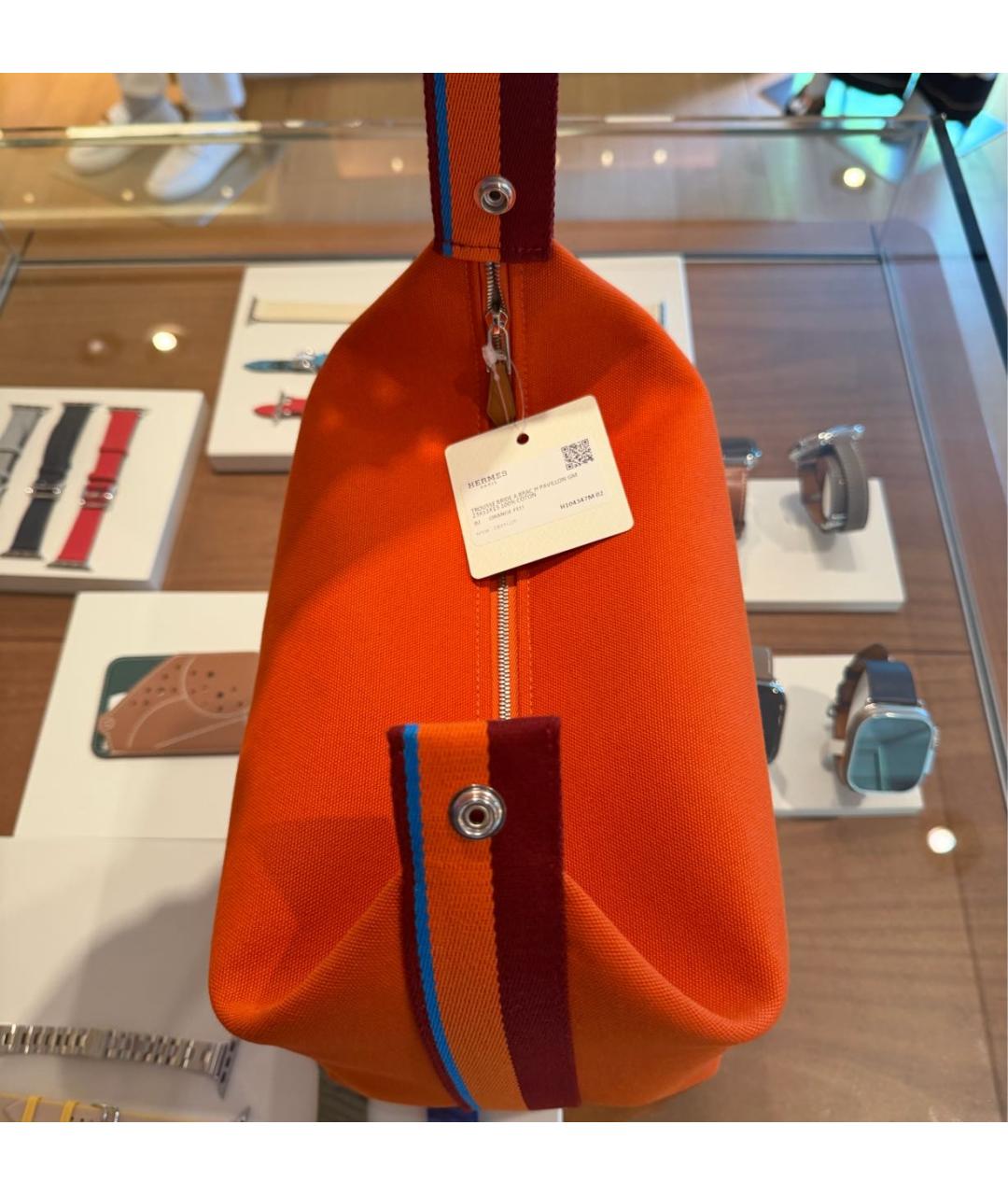HERMES Оранжевая хлопковая косметичка, фото 4