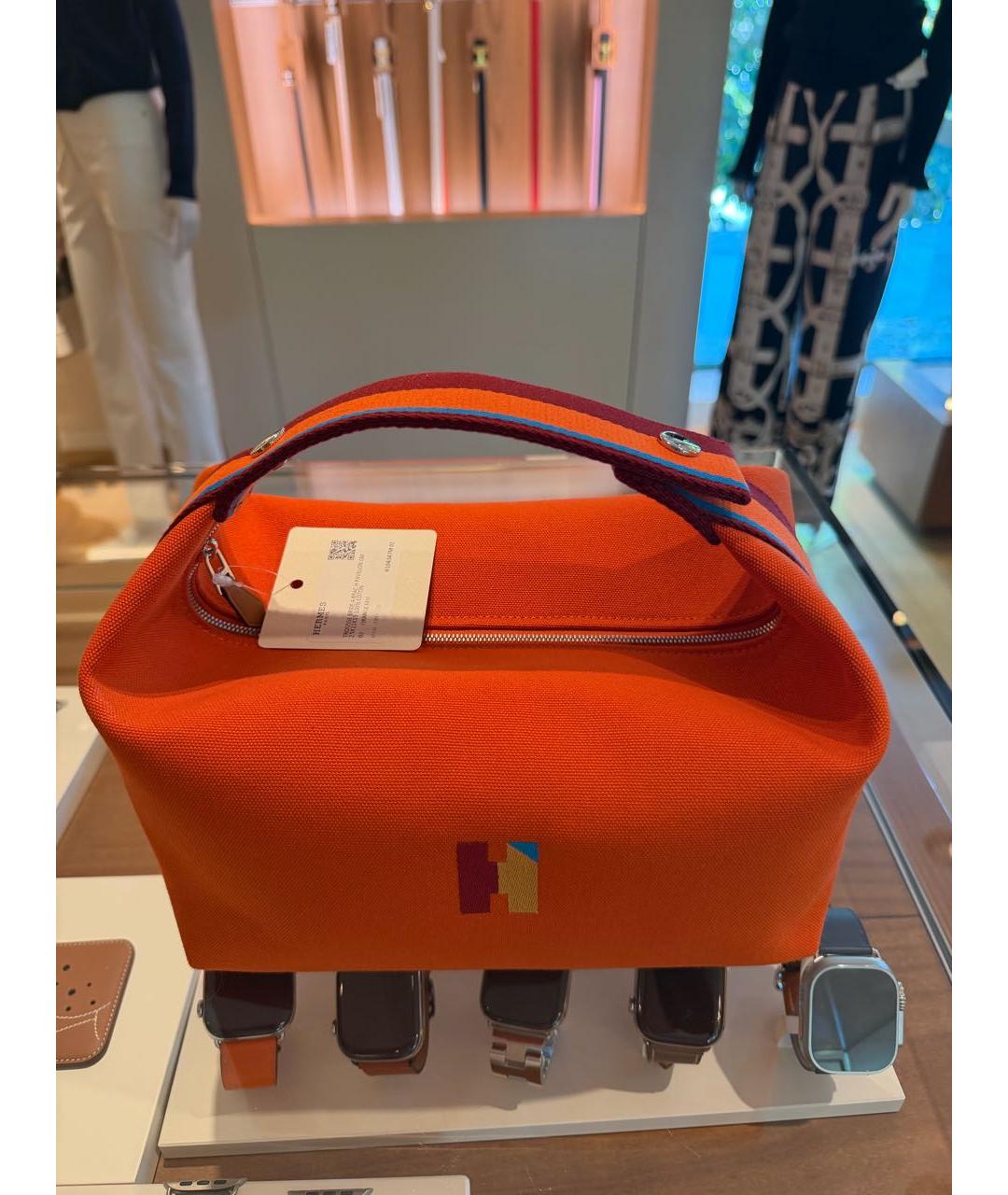 HERMES Оранжевая хлопковая косметичка, фото 2