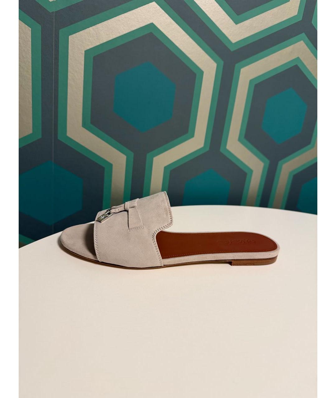 LORO PIANA Серые замшевые шлепанцы, фото 6