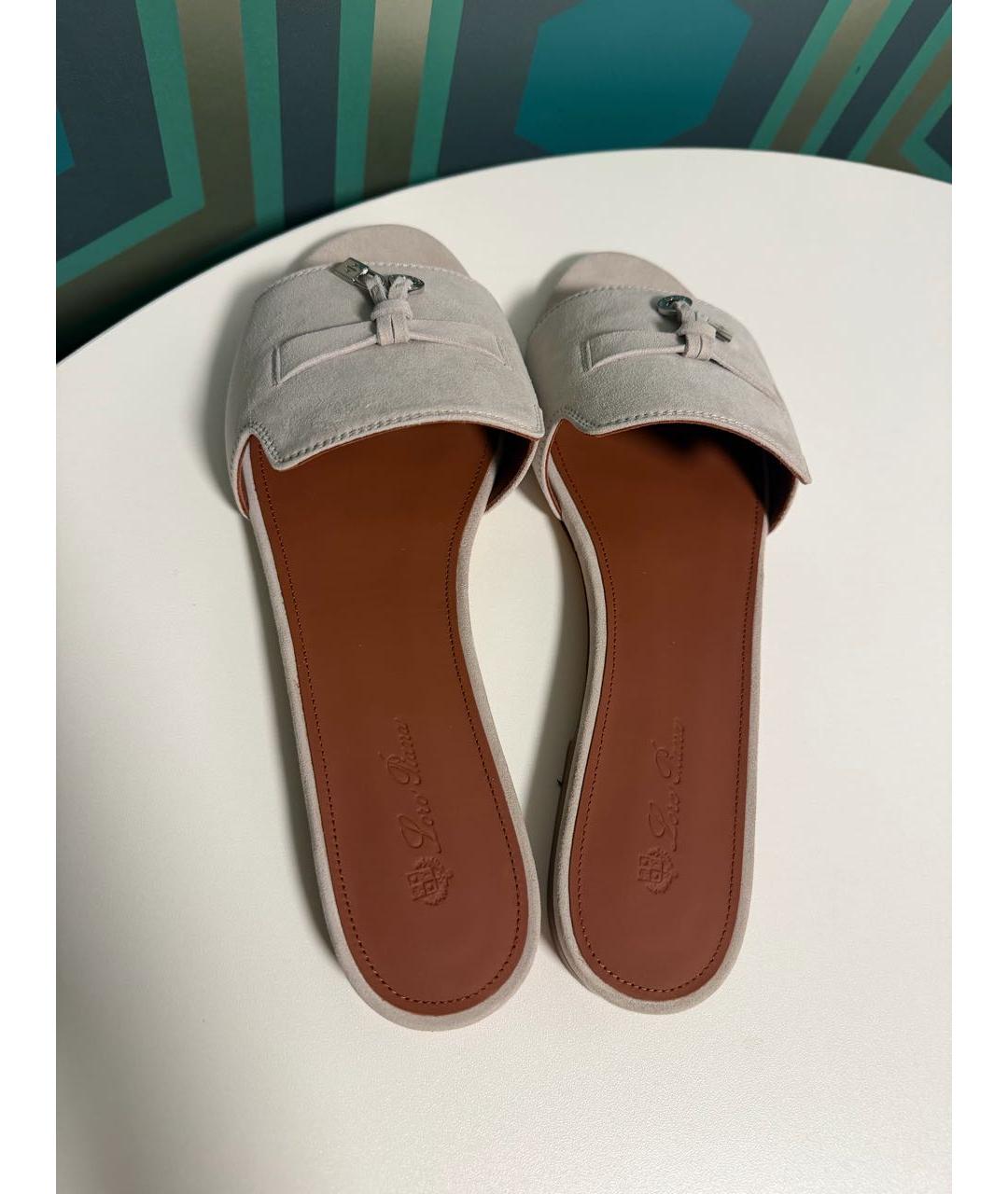 LORO PIANA Серые замшевые шлепанцы, фото 3