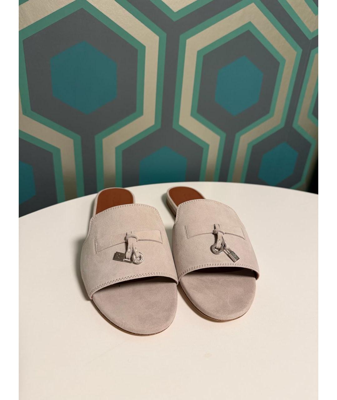 LORO PIANA Серые замшевые шлепанцы, фото 2