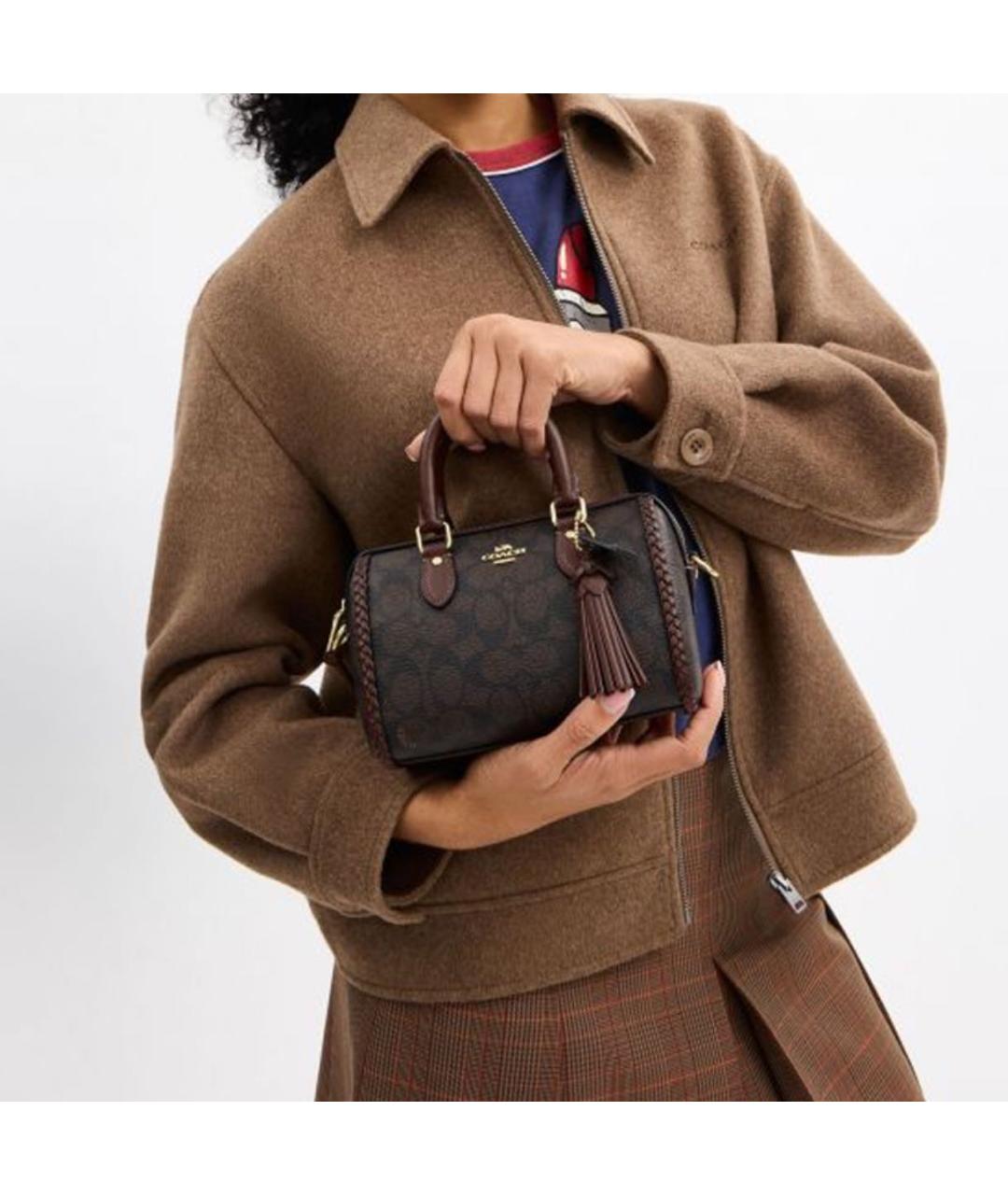 COACH Коричневая сумка с короткими ручками, фото 5