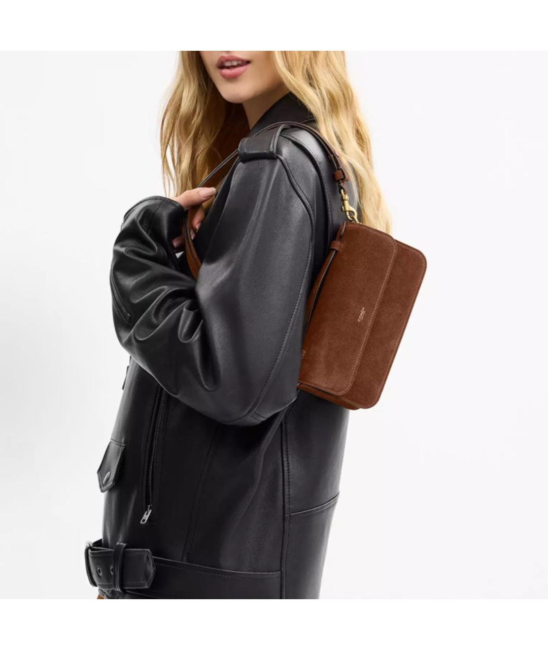 COACH Коричневая замшевая сумка через плечо, фото 5