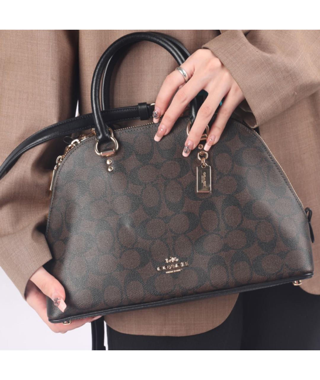 COACH Коричневая кожаная сумка с короткими ручками, фото 2