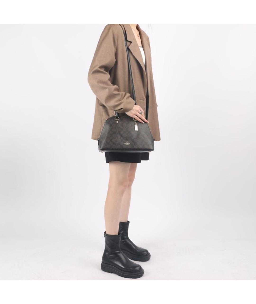 COACH Коричневая кожаная сумка с короткими ручками, фото 4