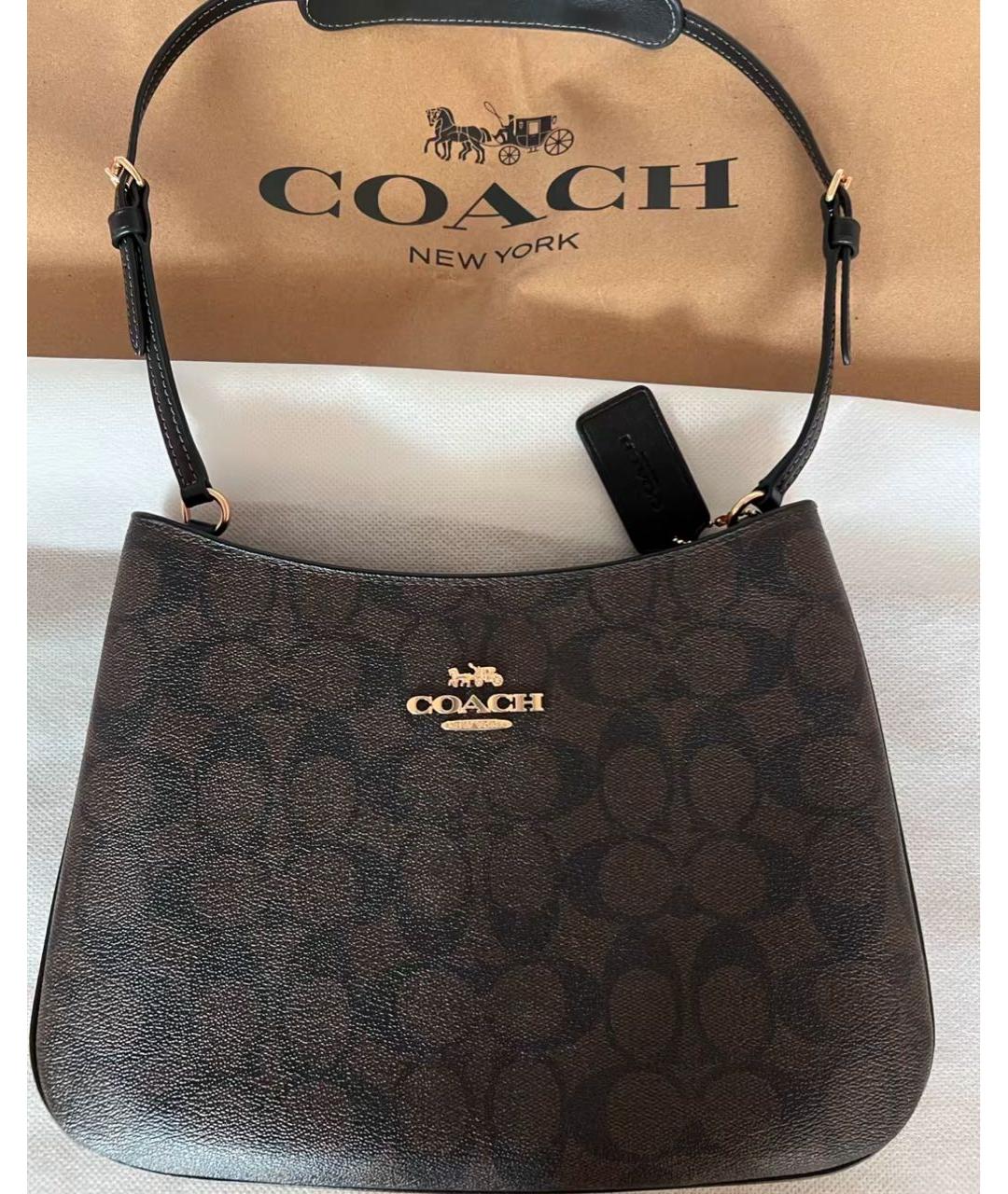 COACH Коричневая кожаная сумка через плечо, фото 6