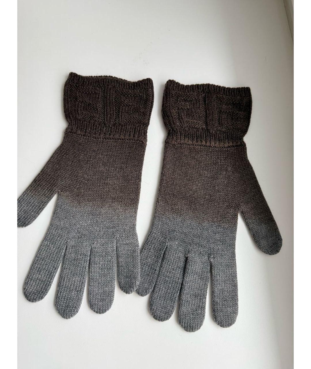 FENDI Антрацитовые шерстяные перчатки, фото 2