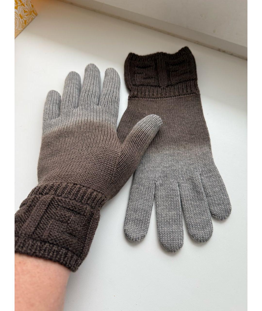 FENDI Антрацитовые шерстяные перчатки, фото 3