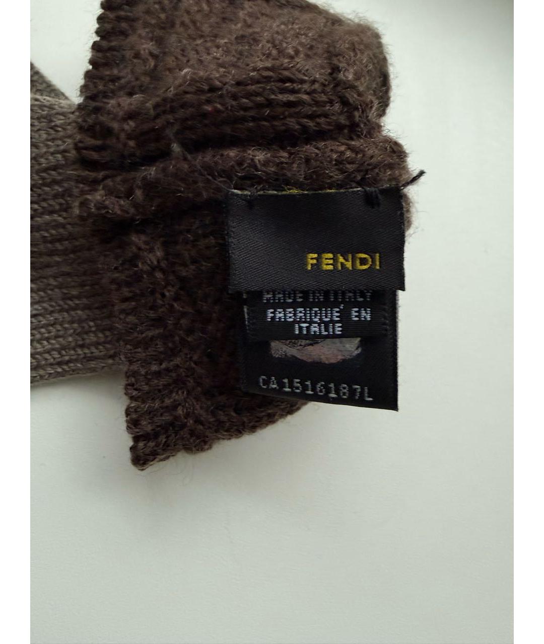 FENDI Антрацитовые шерстяные перчатки, фото 5