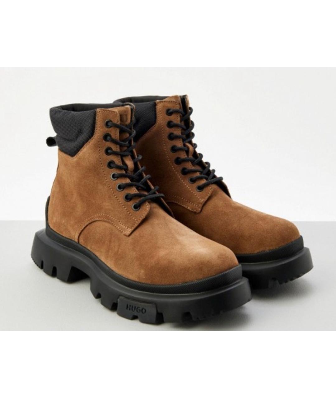 HUGO BOSS Коричневые кожаные высокие ботинки, фото 2