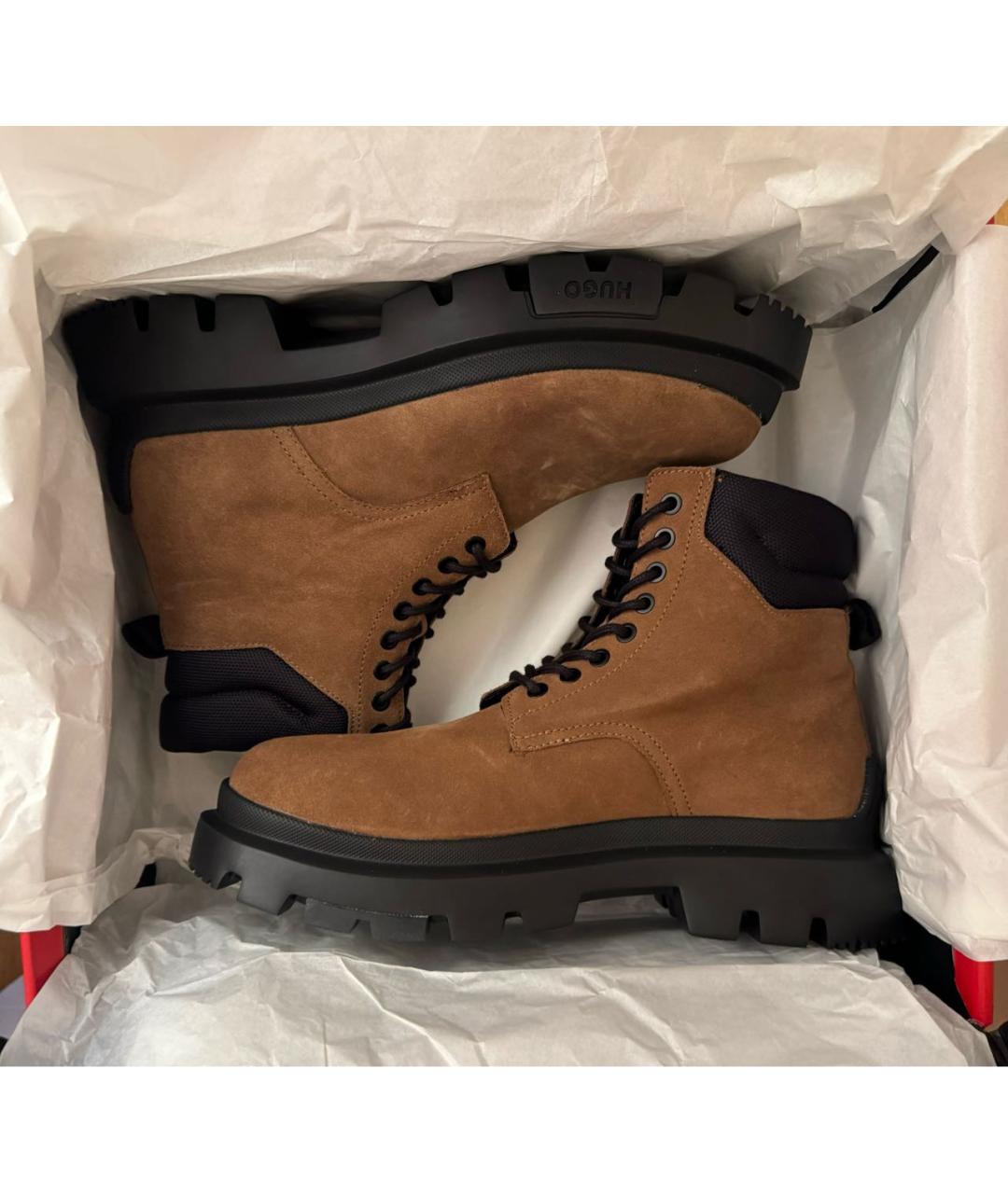 HUGO BOSS Коричневые кожаные высокие ботинки, фото 8