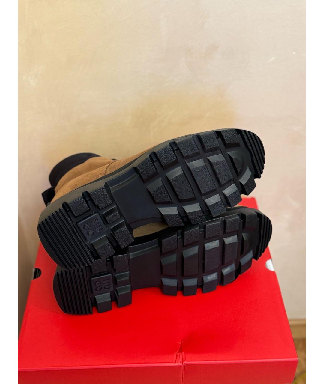 HUGO BOSS Коричневые кожаные высокие ботинки, фото 7