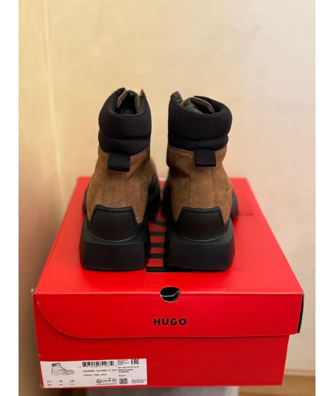 HUGO BOSS Коричневые кожаные высокие ботинки, фото 5