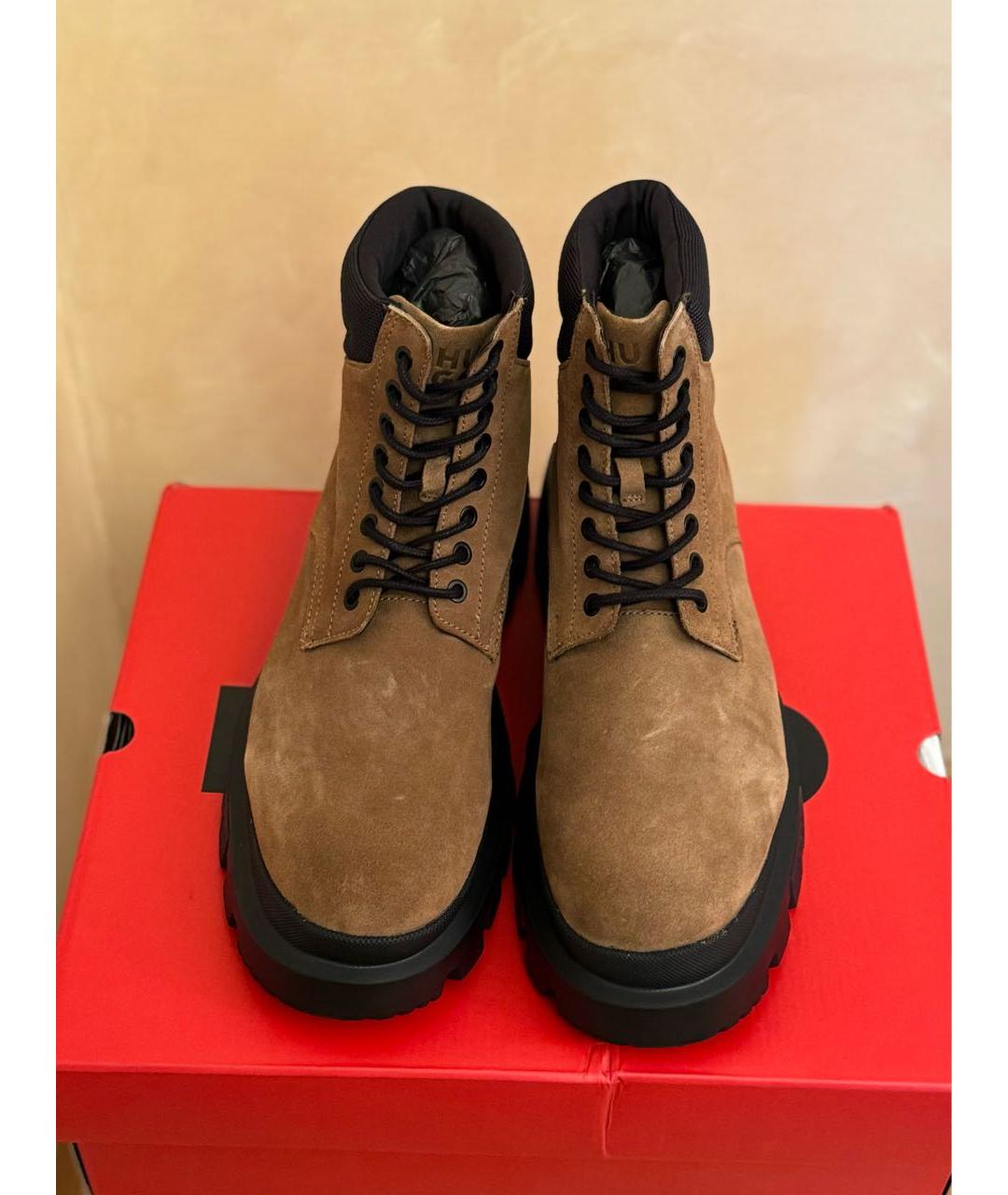 HUGO BOSS Коричневые кожаные высокие ботинки, фото 3