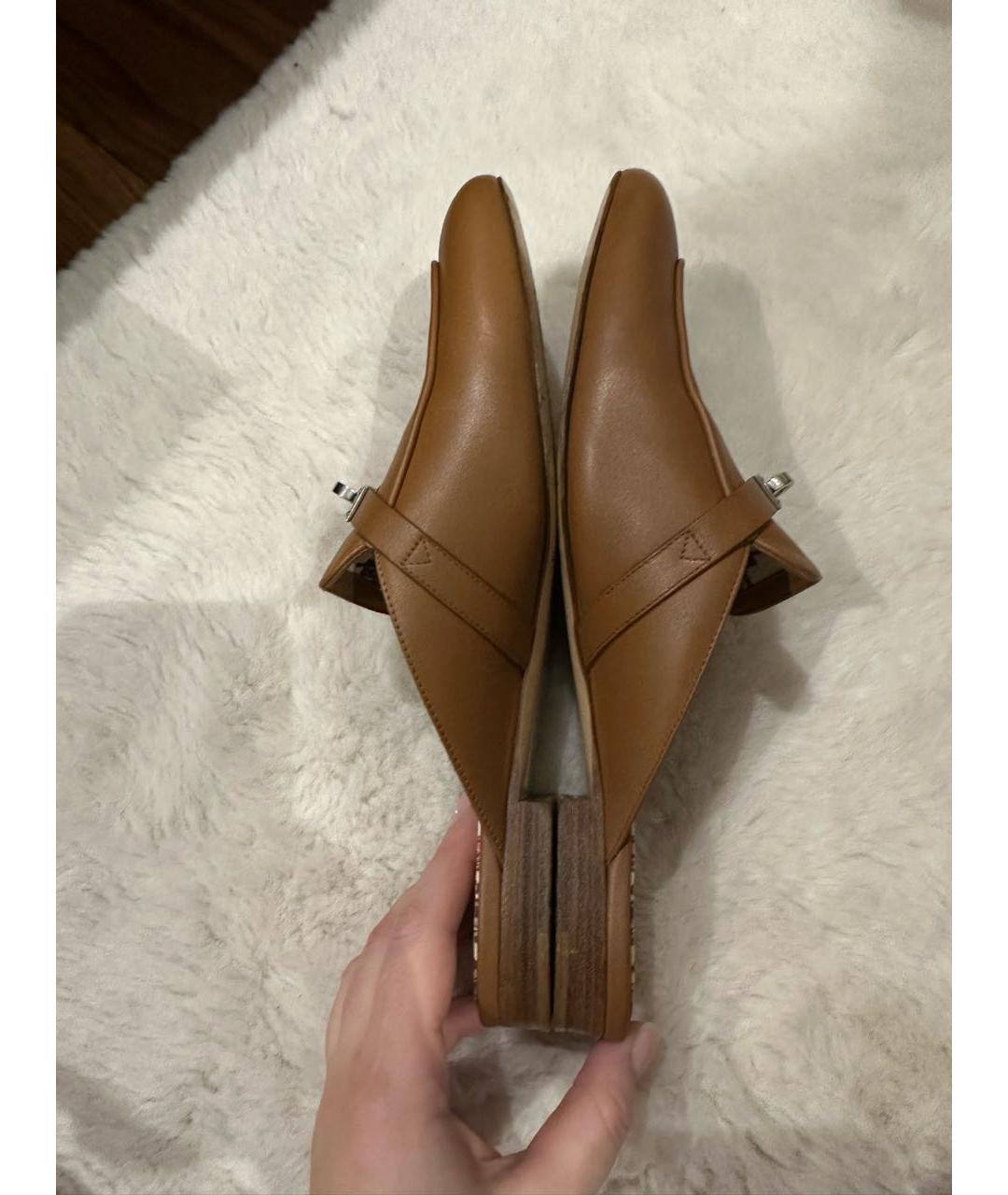 HERMES Коричневые кожаные мюли, фото 3