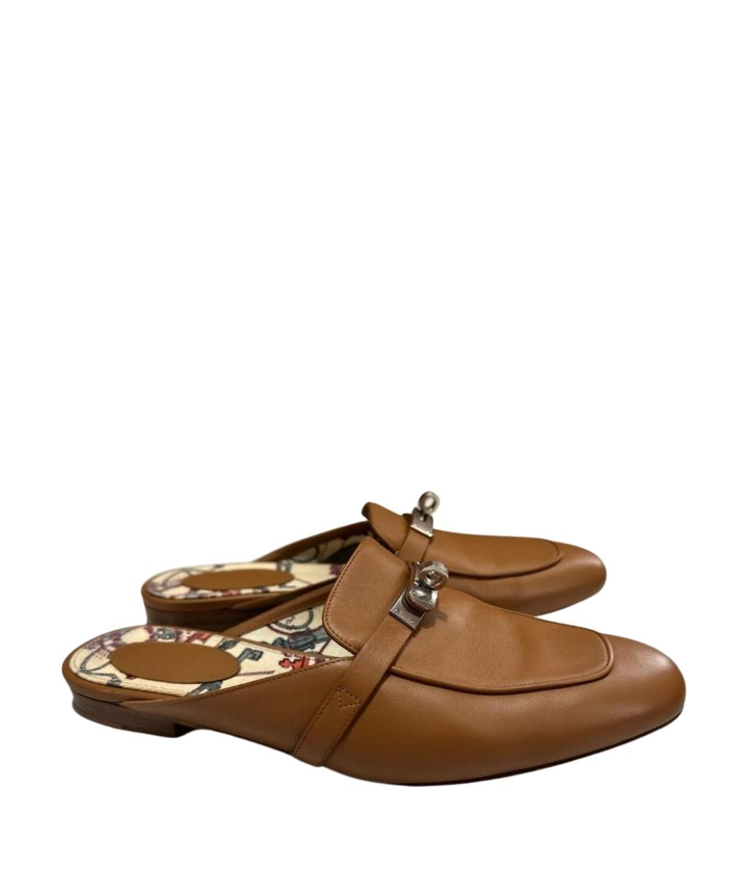 HERMES Коричневые кожаные мюли, фото 1