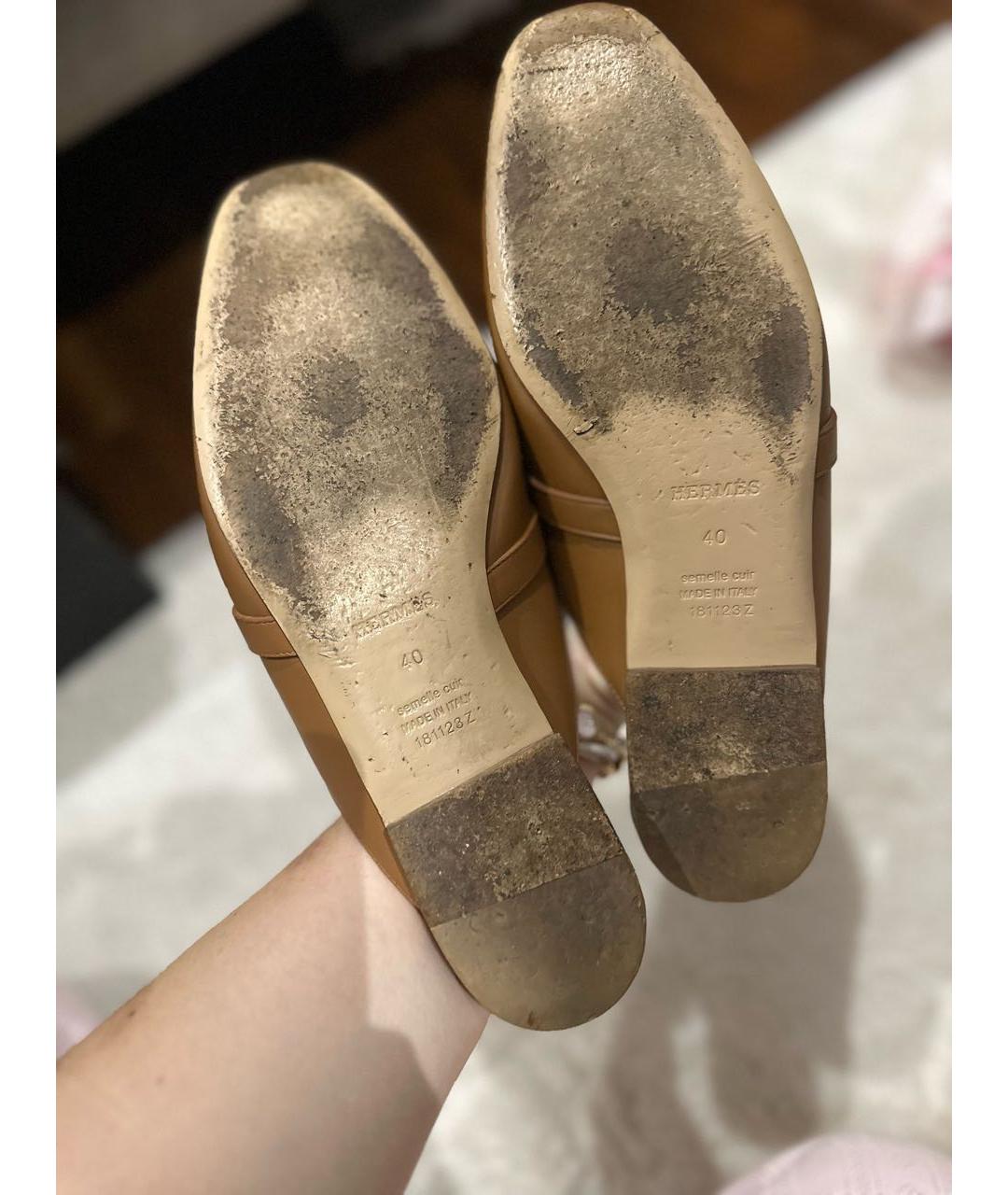 HERMES Коричневые кожаные мюли, фото 6