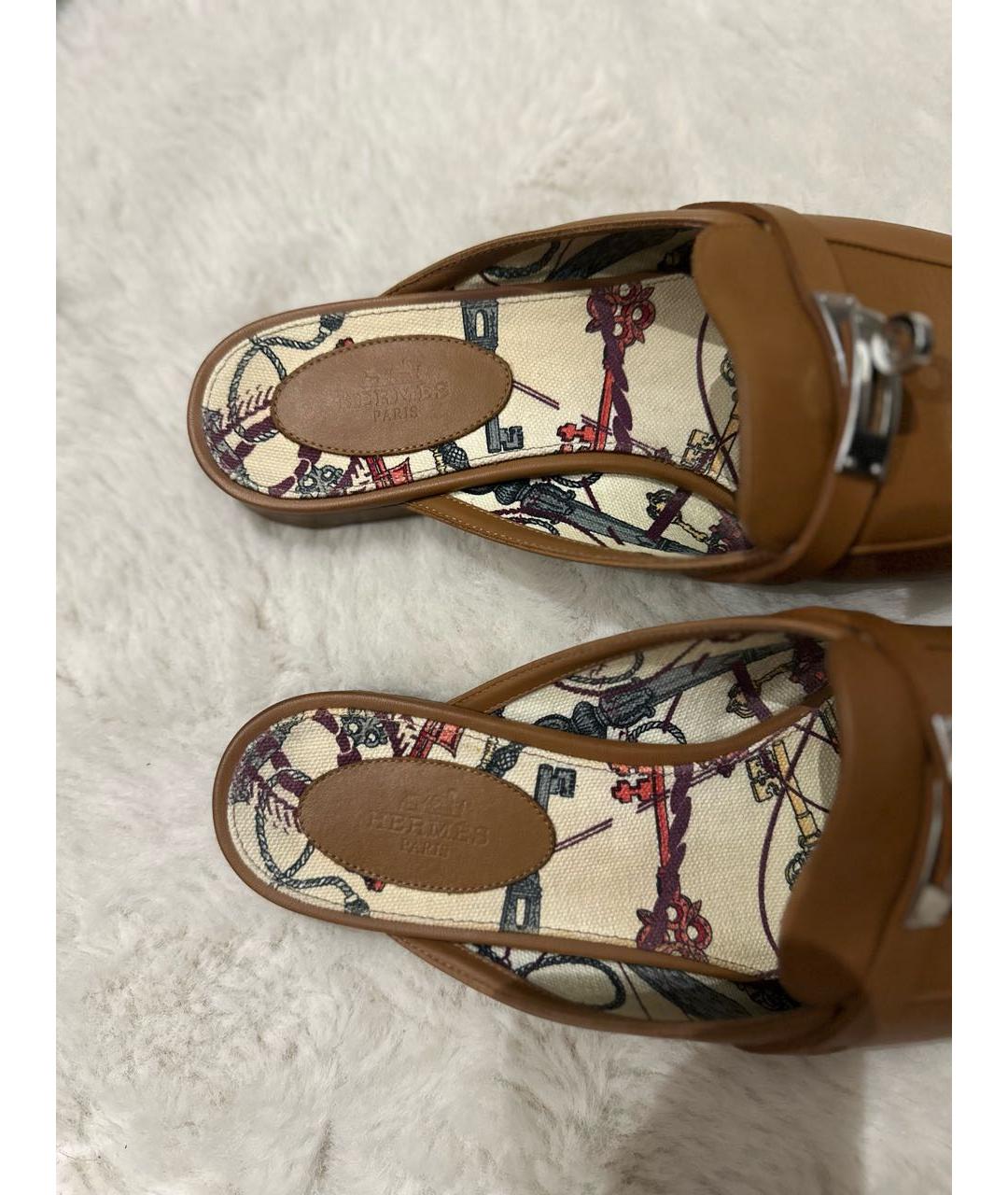 HERMES Коричневые кожаные мюли, фото 5
