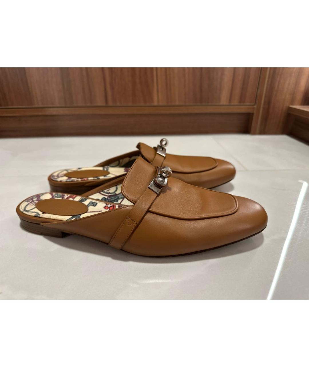HERMES Коричневые кожаные мюли, фото 9