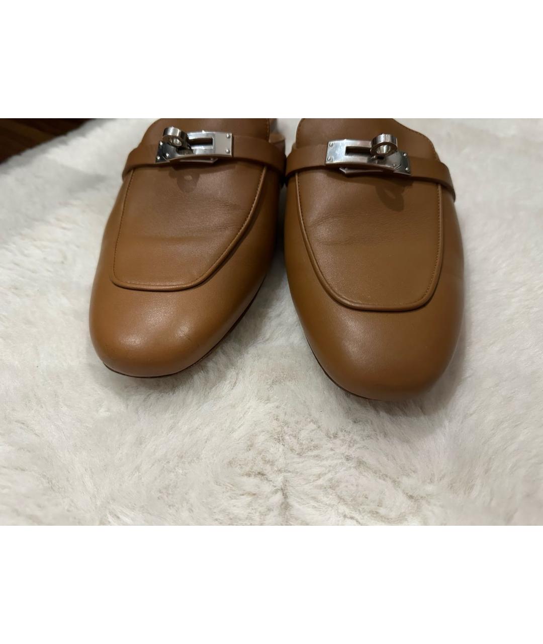 HERMES Коричневые кожаные мюли, фото 7