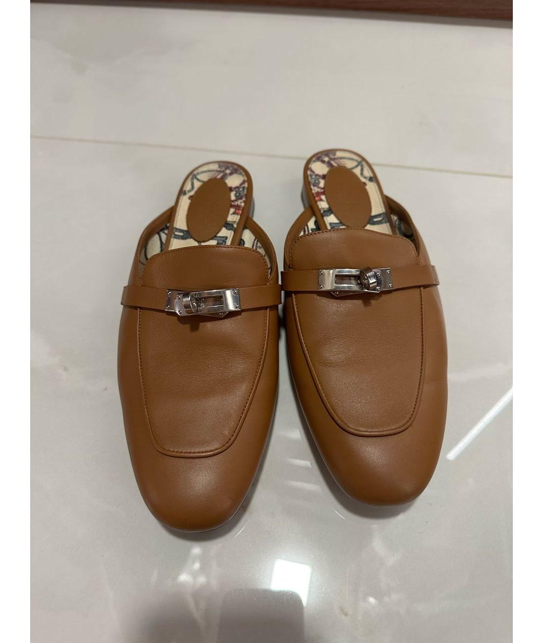 HERMES Коричневые кожаные мюли, фото 2