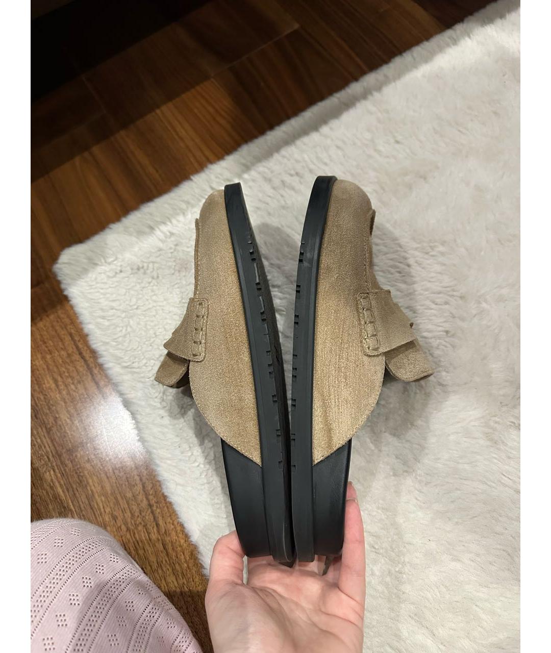 HERMES Бежевые замшевые мюли, фото 7