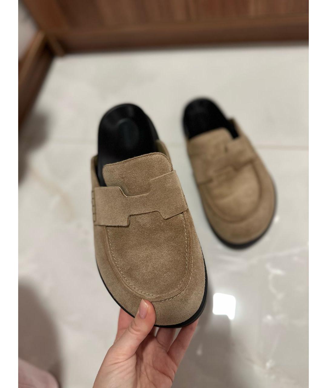 HERMES Бежевые замшевые мюли, фото 8
