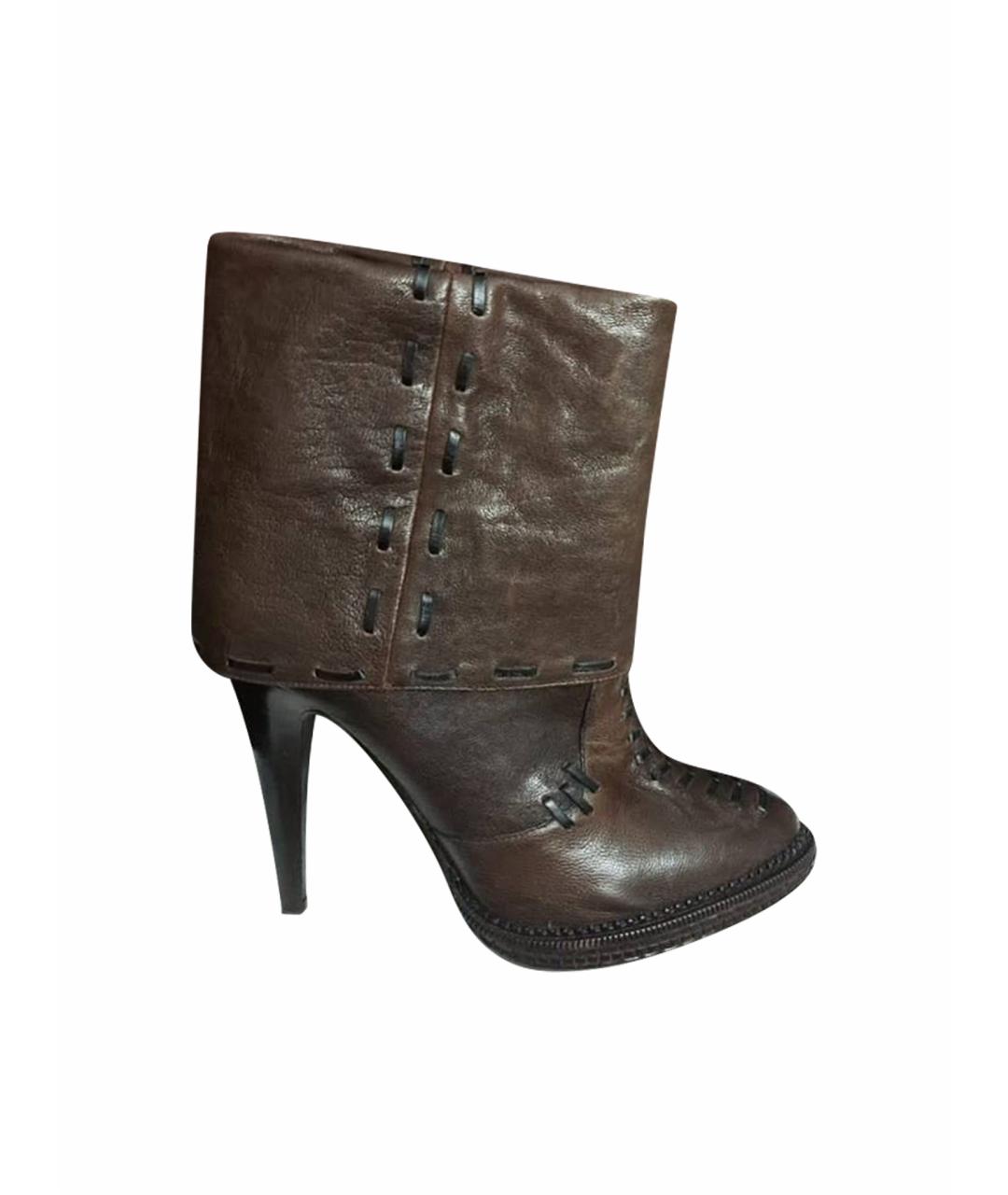 ROBERTO CAVALLI Бордовые кожаные ботильоны, фото 1