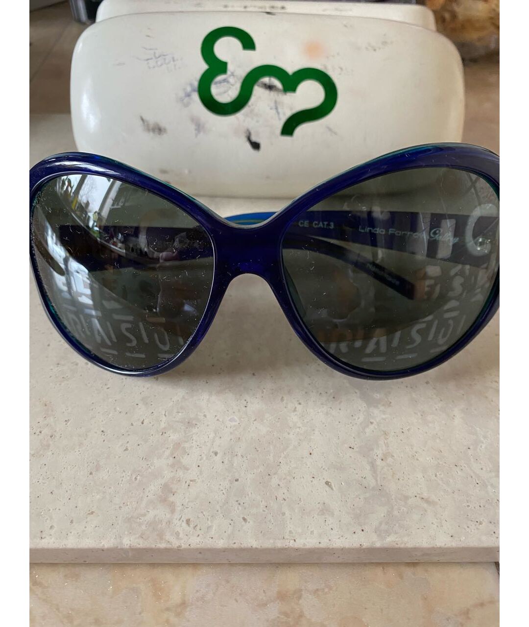 LINDA FARROW Синие пластиковые солнцезащитные очки, фото 8