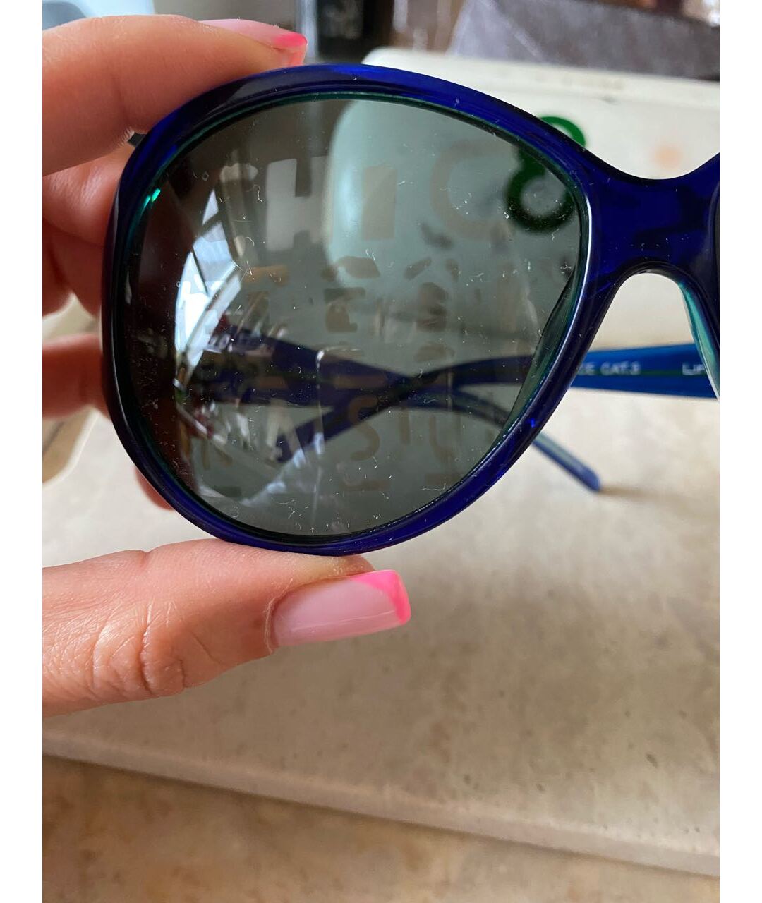 LINDA FARROW Синие пластиковые солнцезащитные очки, фото 4