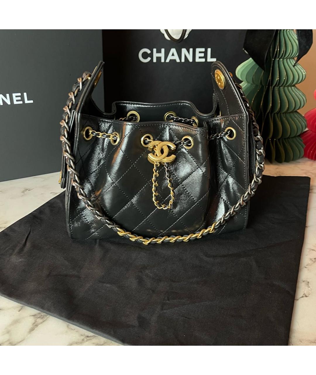 CHANEL Черная кожаная сумка тоут, фото 5