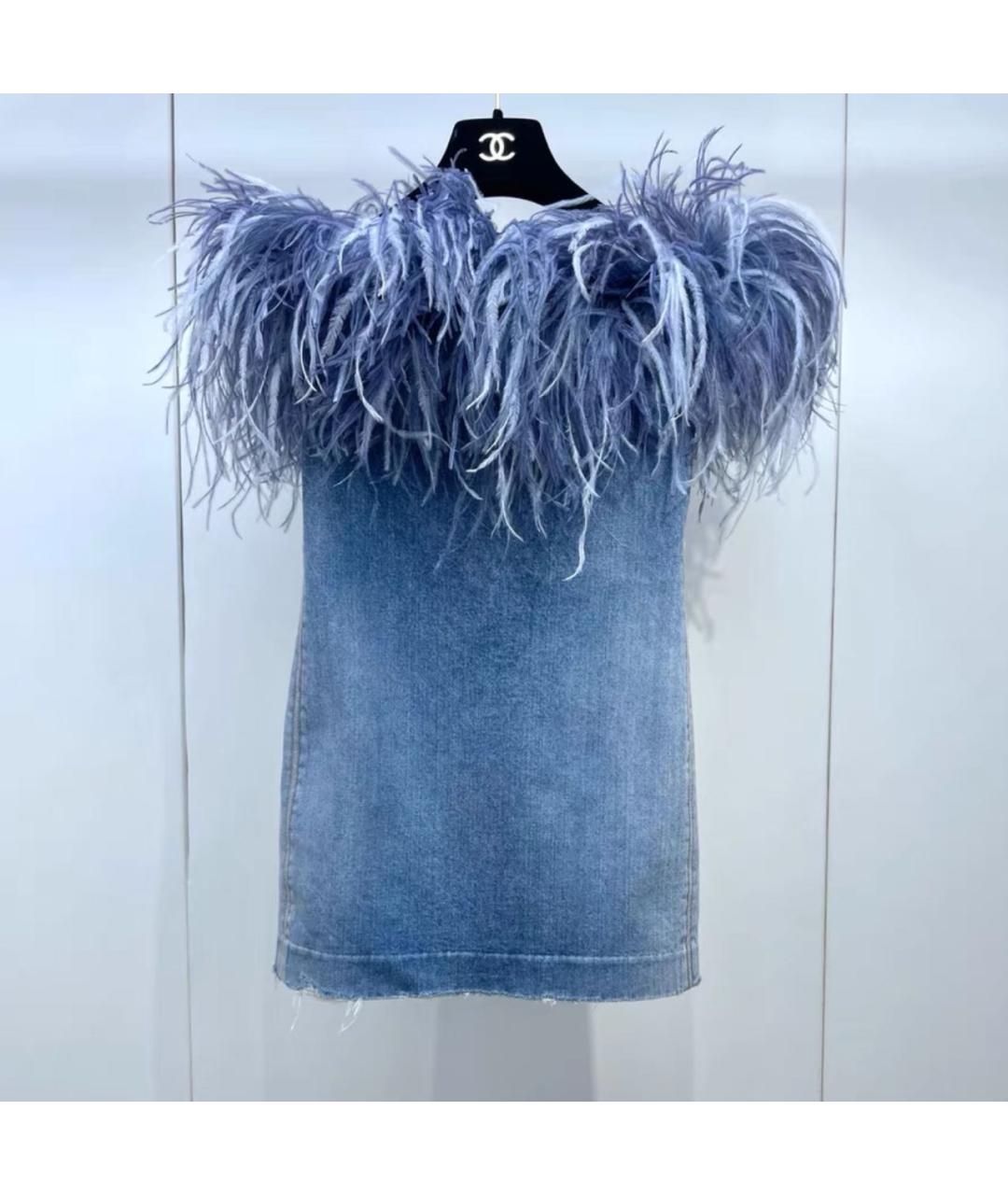 SAINT LAURENT Синее хлопковое вечернее платье, фото 5