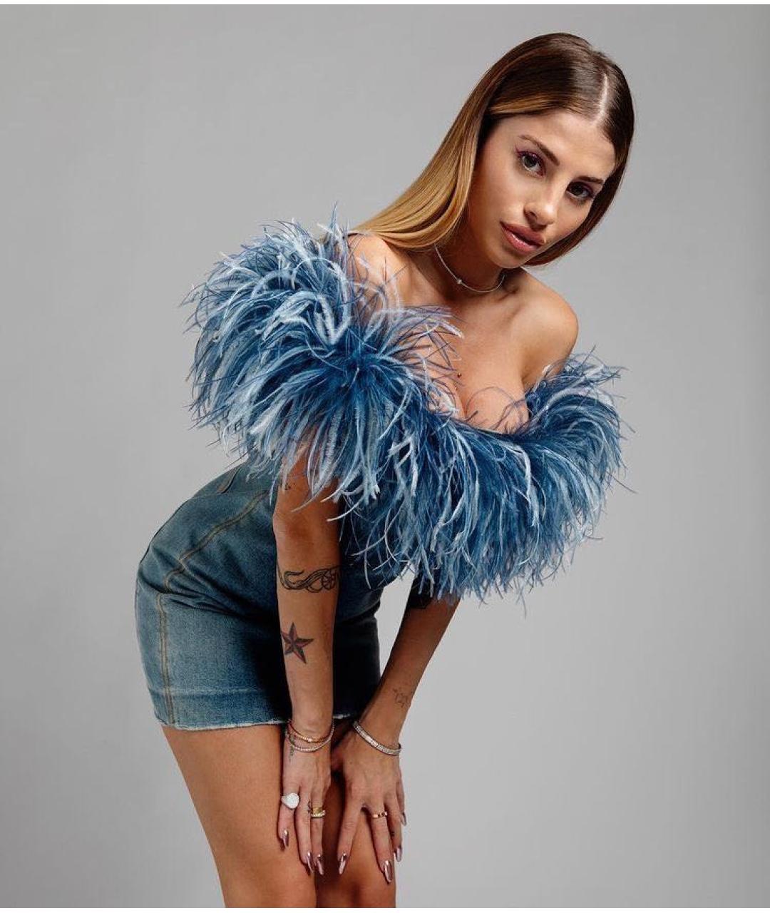 SAINT LAURENT Синее хлопковое вечернее платье, фото 3